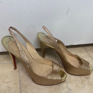 Christian Louboutin Gold Glitter Slingback Peeptoe pumps heels size 39.5 (8.5-9)